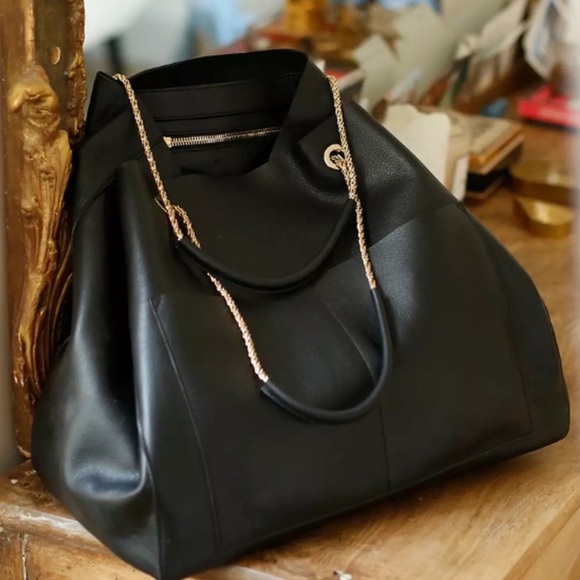 Sézane Gaby Black Leather Tote Bag - Picture 1 of 8